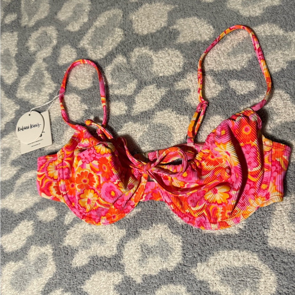 Kulani Kinis Pink and Orange Floral Bikini Top